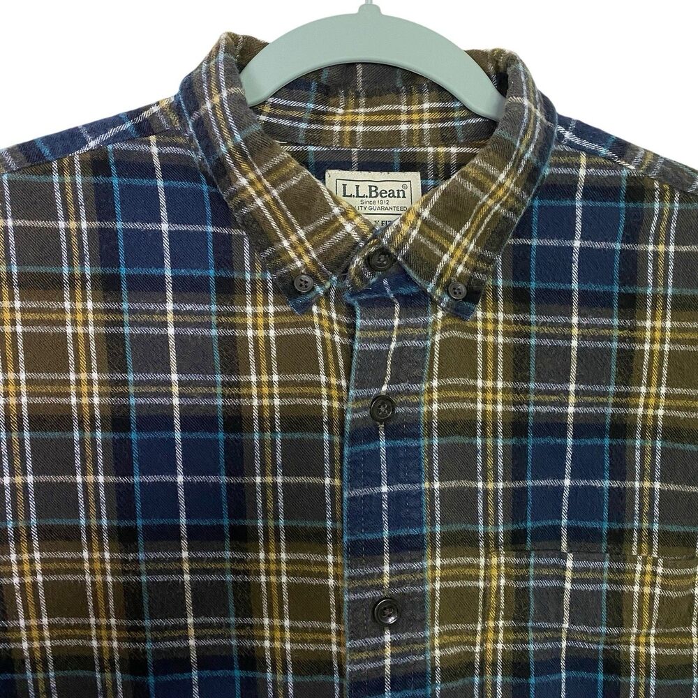 LL Bean Shirt Mens M Scotch Plaid Flannel Button Down Slightly Fitted Outdoor